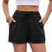 European And American Cross Border Foreign Trade Spring And Summer New Women's Solid Color Drawstring Pocket Casual Shorts Women Spot_ecoleips.com