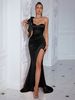 Women's Off-Shoulder Long Dress Sexy Evening Gown Solid Color Slit Design Fashionable Dress For All Seasons Regular Fit_ecoleips.com