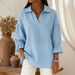 Women's Clothing Solid Color Casual Loose Fit Fashionable Lapel Vintage-Inspired Relaxed V-Neck Top – Long Sleeve Casual Blouse (6 Colors, S-XXXL)_ecoleips.com