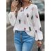 2026 Autumn Winter New Cross-Border European And American Clothing V-Neck Feather Print Long Sleeve Loose T-Shirt_ecoleips.com