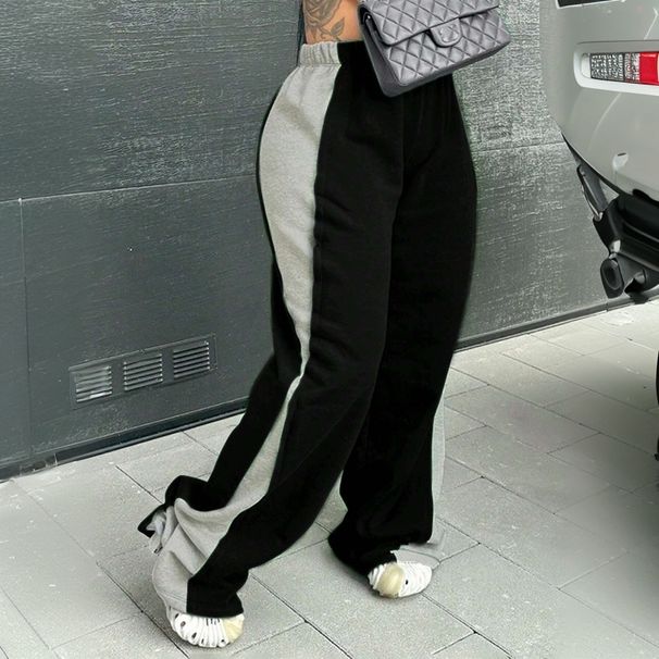 Voya Women's European And American Fashion Casual 2026 Spring/summer New Style Color-blocking Loose Elastic Waist High-waisted Wide-leg Pants_ecoleips.com