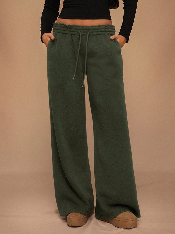 Women's Clothing Elastic Velvet Wide Leg Casual Trousers Loose Fit Autumn Winter American Style_ecoleips.com