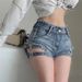 High Waisted Denim Shorts for Women Hollowed out Lace up Slimming Distressed Frayed Edges American Retro Hot Girl Tight Fitting Summer_ecoleips.com