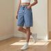 Women's Stretch Denim Bermuda Shorts - Mid Rise, Relaxed Fit, Vintage Style, Comfortable & Breathable For Summer_ecoleips.com