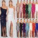 Women's Summer Sloping Shoulder Sequin Sleeveless Slit Backless Dress For Women_ecoleips.com