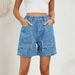 Women's Clothing Summer Washed Elastic Waist Workwear Casual Denim Shorts_ecoleips.com