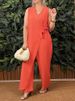 Women's Clothing Summer Solid Color Loose Casual Straps Ladies Jumpsuit V Neck_ecoleips.com