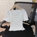 Women's Solid Color Ribbed Square Neck Short Sleeve T-Shirt Inner Layer Base Shirt Comfortable Spring Summer Autumn 2025 Style_ecoleips.com