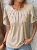 Women's Clothing Summer Women's Round Neck T-Shirt Solid Color Pleated Short Sleeve Lace Casual Top For Formal & Casual For Women_ecoleips.com