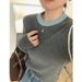 girl High-End Color-Block Round Neck Knitted Base Shirt Women, Slim Fit Pullover Soft Sweater For Spring And Autumn, Long_ecoleips.com