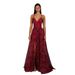 Women's Sleeveless High-Low Hem Dress – Metallic Gold Splash V-Neck Bodycon For Parties & Date Nights (Red/Blue, S-Xl)_ecoleips.com
