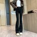 Black Flared Jeans For Women, High-waisted, Autumn/winter 2026 New Vintage Style, Fleece-lined, Stretchy, Slim-fit,_ecoleips.com