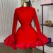 Women's Clothing Collar Trumpet Sleeve High Waist Ruffled Hip Dress Elegant Mock Neck Flared Sleeve High Waist Ruffle Hem Bodycon Dress_ecoleips.com