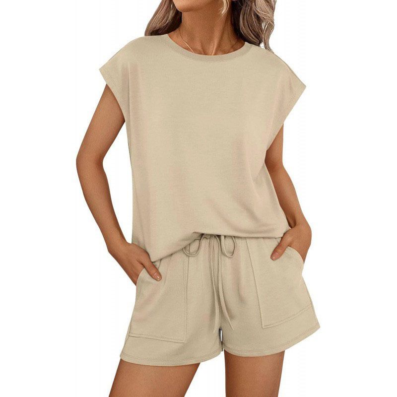 Women's Spring Summer Crew Neck Loose Short Sleeve Two Piece Set Fashionable Casual Outfit_ecoleips.com