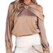 Women's Clothing Parisian Off-Shoulder Blouse | Crushed Satin Shirt With Bell Sleeves – Romantic Rose Gold & Modern Baroque Elegance_ecoleips.com