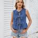 Women's Clothing Summer Ruffled Lace Up Denim Vest Top For Women_ecoleips.com