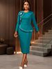 Sophisticated Beaded Pencil Dress – Floral Appliqué Bodycon Midi With Peplum Waist For Cocktail Parties & Work Events_ecoleips.com