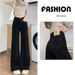 Denim Dark Blue Wide-Leg Jeans For Women, Autumn And Winter New Style, Draped Slim Fit, Versatile Retro High-Waisted_ecoleips.com