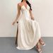 Women's V Neck Halter Solid Color Backless Flowy Maxi Dress – Casual Summer Resort Gown_ecoleips.com