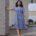 Women's Striped Dress Short-Sleeve Flowy A-Line with Belted Waist And Collar Sizes S to XXL_ecoleips.com