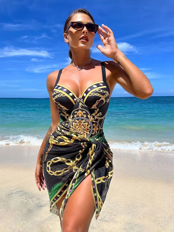 Women's Clothing One Piece Swimsuit Sexy Backless Printed Bikini Cover Up Two Piece Set Women's Export Swimwear_ecoleips.com