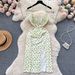 European And American Resort-style Floral Print Strap Beach For Women, French-style Pleated, Tie-waist, High-waisted,_ecoleips.com