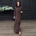 Modest Set Effortless Elegance: Women's Solid Color Zip-Front Lounge Dress Set – Long Sleeve Maxi Dress With Relaxed Fit (Black/Dark Brown)_ecoleips.com