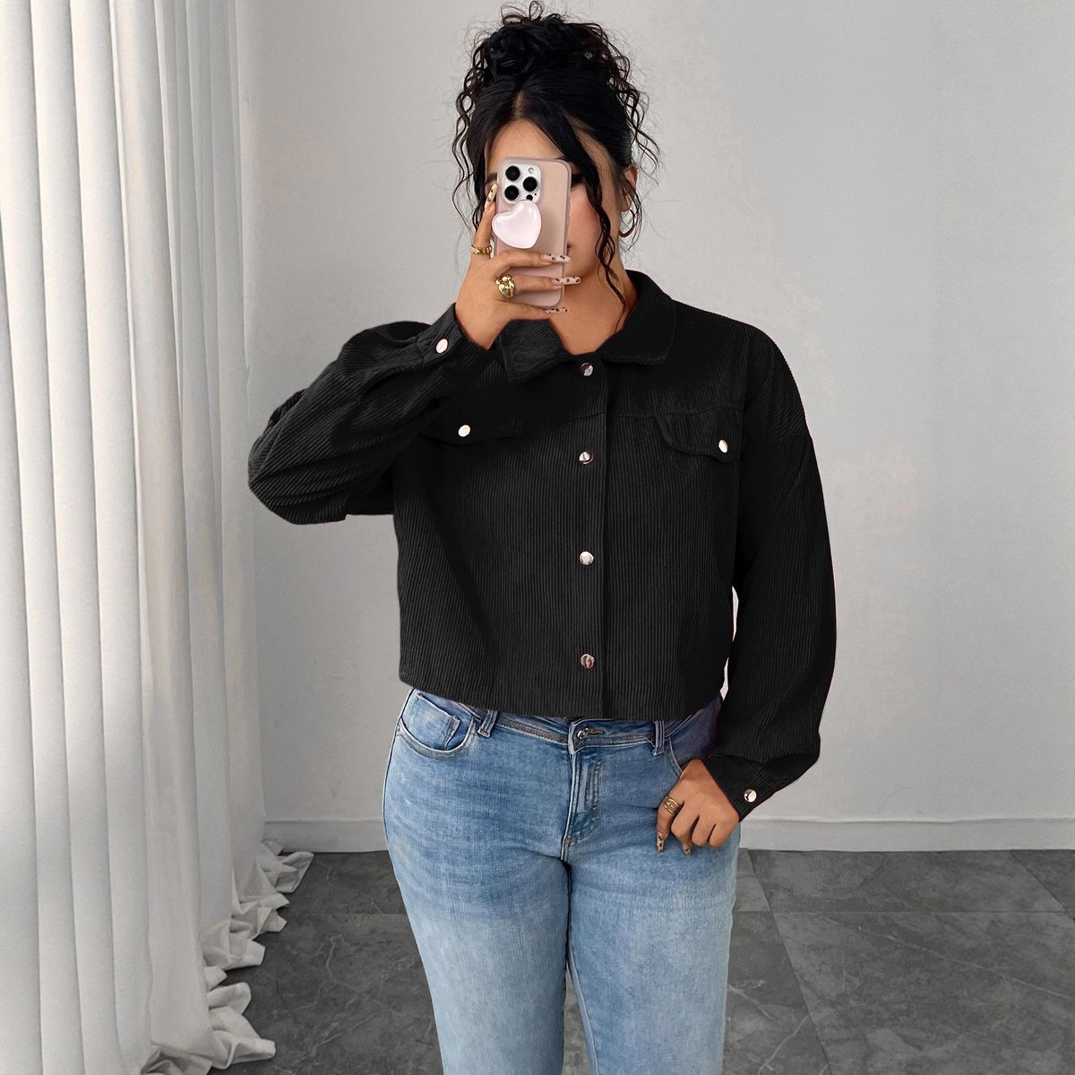 Stylish Autumn/Winter Corduroy Jacket For Women – Lantern Sleeves & Single-Breasted Design, Casual & Chic_ecoleips.com