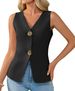 Sleeveless V-Neck Blazer Vest – Lightweight Polyester, Slim Fit, Button Front (S/M/L/XL, Black/White)_ecoleips.com