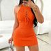 Summer Solid Beach Knitted Dress O Neck Sleeveless Chic Hotsweet Slim Sundress Bodycon Y2K Bodycon Sexy Mini Dress Outfits_ecoleips.com