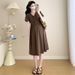 Summer New Korean Fashion Pleated V-Neck Maternity Nursing Dress_ecoleips.com