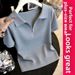 Women's Summer Slimming Knitted Polo Shirt Solid Color Loose Fit Base Top For Commuting And Outerwear Popular Style_ecoleips.com