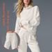 Women's High Neck Waffle Knit Pullover Long Sleeve Sweatshirt Casual Sports Pants Set Versatile Loose Fit Autumn Winter_ecoleips.com