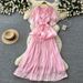 Elegant Pleated Dress for Women Belted Waist A-Line Skirt Orange Color Summer Style High End Feel Full Skirt_ecoleips.com