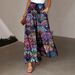 New Bohemian Style Women's Loose Wide Leg Pants 3D Digital Feather Print Pleated Waist Skirt Bottoms Fashionable Casual Trousers_ecoleips.com