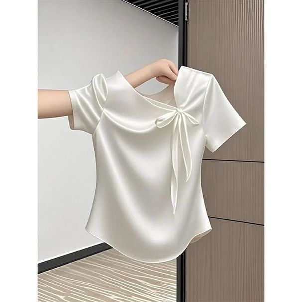 Women's Clothing Women's Style Bow Short Sleeve T-Shirt Pink Stylish Versatile Summer Top For Formal & Casual For Women_ecoleips.com