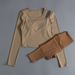 Yoga Suit With Chest Pad Long Sleeved Sports Top New Fitness Suit Pilates Training Suit_ecoleips.com