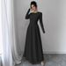 Weekend Brunch Elegant French Style Black Dress American Round Neck Long Sleeved Women's Clothing_ecoleips.com