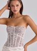 Mozision White Lace Corset Satin Sexy Maxi Dress Women Elegant Strapless Sleeveless Backless Bodycon Club Party Long Dresses_ecoleips.com