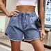 Women's Clothing Raw Edge Flower Bud Denim Elastic Waist Shorts Wish Trend_ecoleips.com
