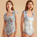 Retro Floral One-Piece Bandeau Tie Strapless Summer Swimsuit Double-Sided Reversible Swimwear Lined Beach Bathing Suit_ecoleips.com