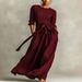 2026 European American Cross-Border Spring And Autumn New Women's Elegant Brown Woven Long Sleeve Round Neck Dress_ecoleips.com