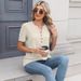 Women's Clothing Women's V Neck Short Sleeve Shirt Solid Color Button Detail For Formal & Casual For Women_ecoleips.com