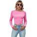 Voya Women's 2026 Spring/Summer New Half Open Collar Style Commuting Slim Fit Ultra Short Solid Color Women's T-shirt Top_ecoleips.com