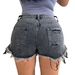 American Style Black And Gray Distressed Denim Shorts For Women, 2026 Summer New Style, Tight Fitting, Slimming, And Leg Lengthening Hot Pants._ecoleips.com