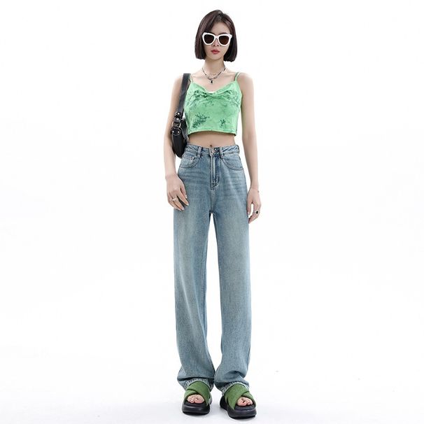 Women's Straight-leg Jeans, New Spring-summer Style, High-waisted, Slimming, Petite-friendly, Narrow Cut, Loose-fitting,_ecoleips.com