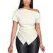 2025 Summer Women's Solid Color Simple Asymmetrical Neckline Irregular Hem Short Sleeve Slimming Top 2026 New Model_ecoleips.com