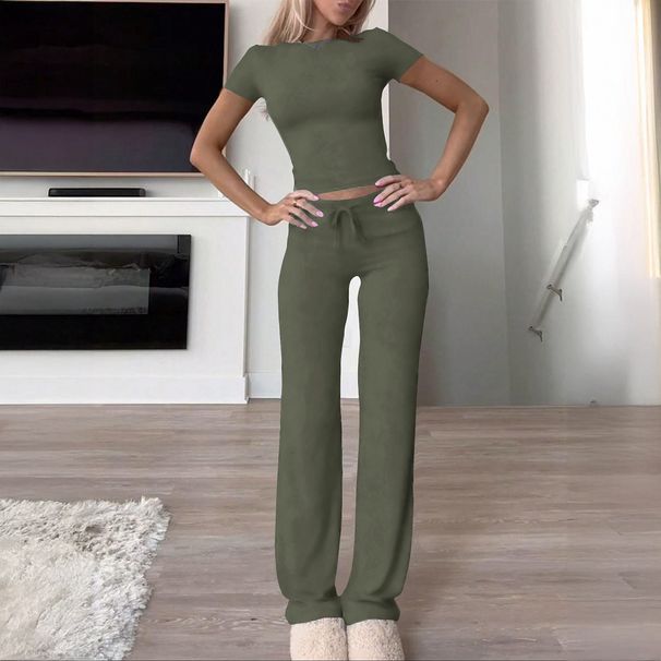 DiYun European And American Style Sports Solid Color Short-sleeve Casual Long Pants Two-piece Women's Set 2025_ecoleips.com