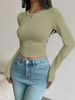 Women's Casual Long Sleeve T-Shirt Solid Color Slim Fit Pullover Versatile Base Layer Top_ecoleips.com