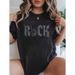 Women's 100% Cotton Short Sleeve T-Shirt 'Rock On' Skeleton Hand Print Rock And Roll Style European Size_ecoleips.com